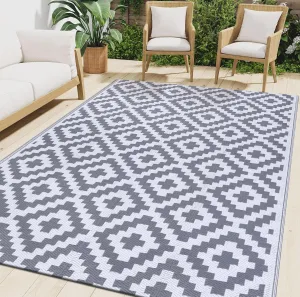 Smiry Waterproof Outdoor Rug 6x9 ft, Reversible Plastic Straw Patio Camping Rugs, Outdoor Indoor RV Mat Carpet for Patio, Outside Entry, Backyard, Deck, Bench, Picnic, Camper, White & Grey
