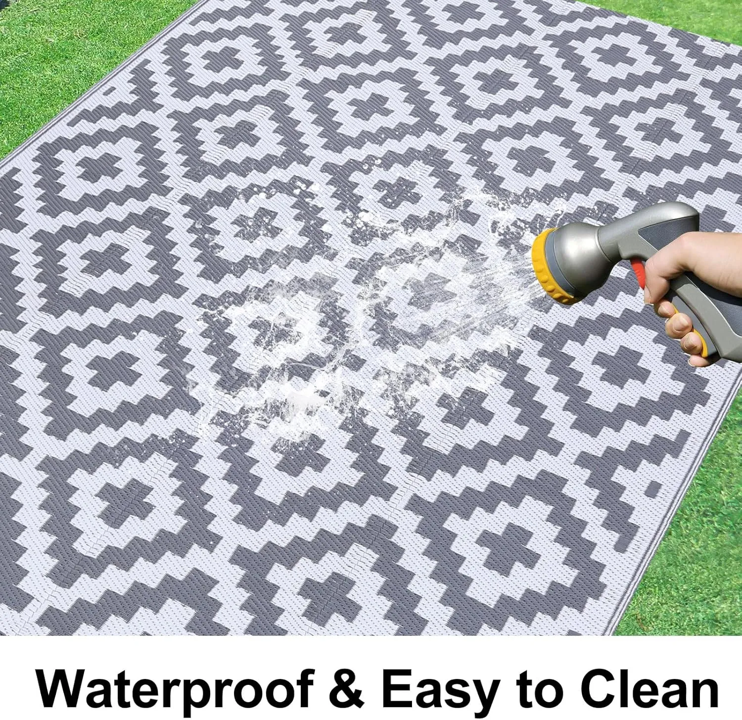 Smiry Waterproof Outdoor Rug 6x9 ft, Reversible Plastic Straw Patio Camping Rugs, Outdoor Indoor RV Mat Carpet for Patio, Outside Entry, Backyard, Deck, Bench, Picnic, Camper, White & Grey