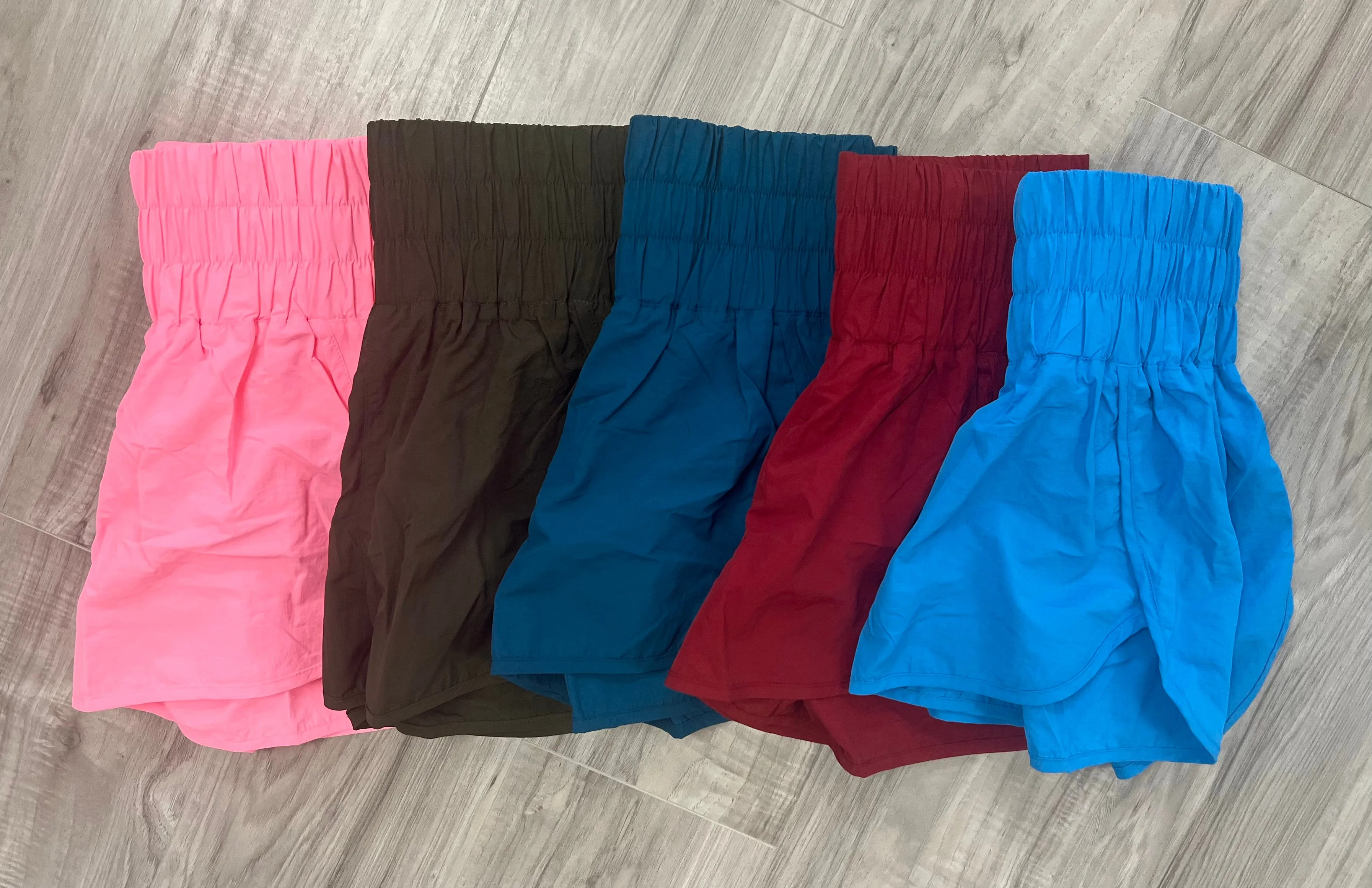 Smocked High Waistband Running Shorts