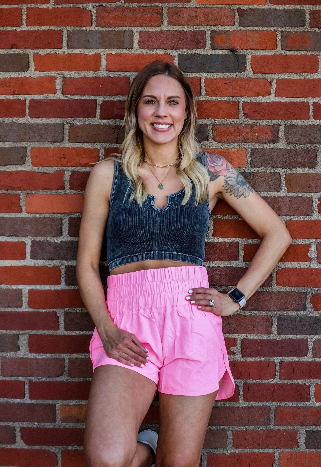 Smocked High Waistband Running Shorts