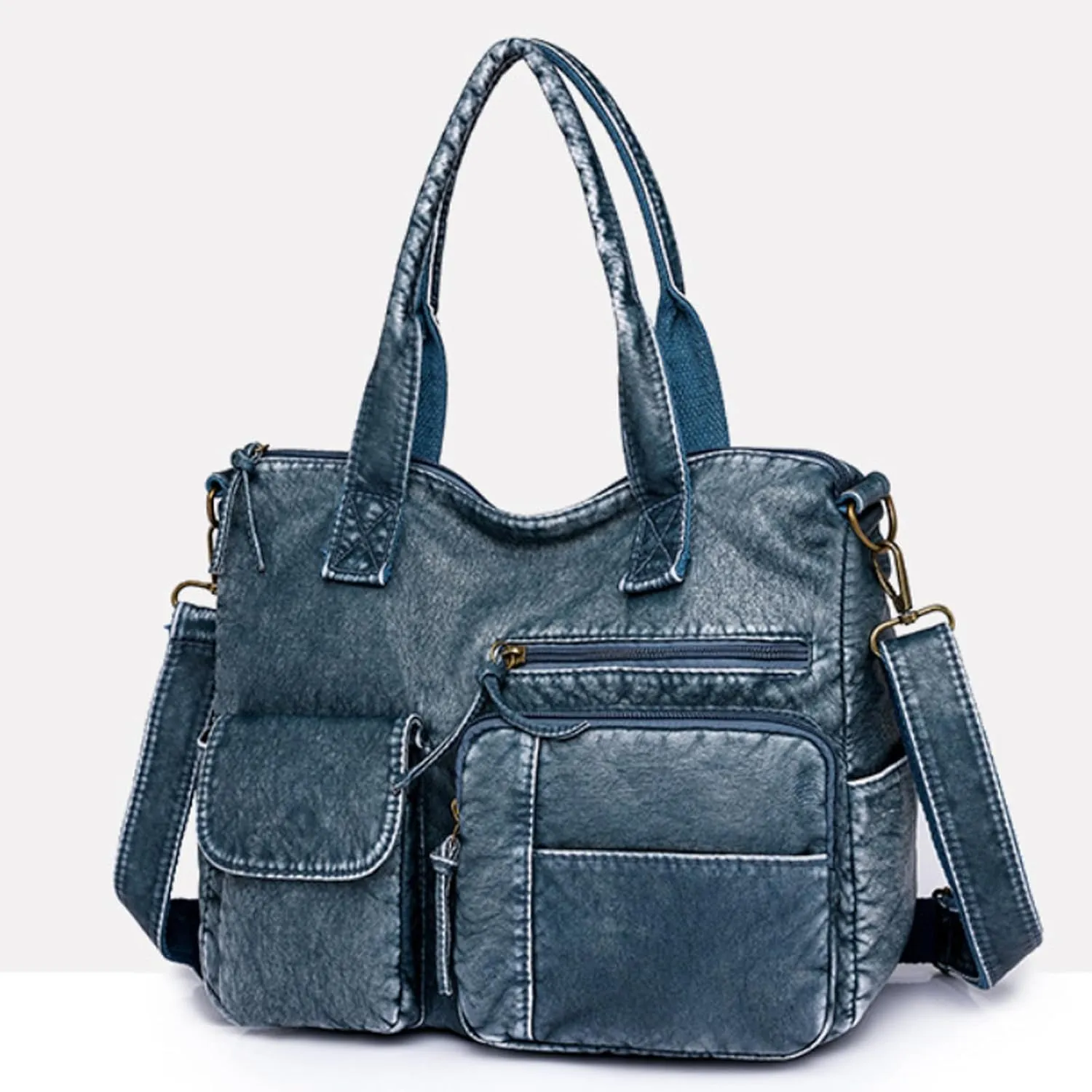 Soft PU Leather Multi Pocket Handbags for Women Retro Leisure Cross Body Tote Bags Shoulder Bag for Travel Work