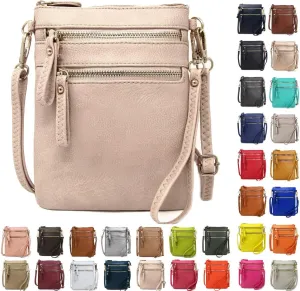 Solene Small Crossbody Bag for Women, Multi Zip Pockets with Detachable Wristlet, Lightweight Travel Purse, Cell Phone Pouch