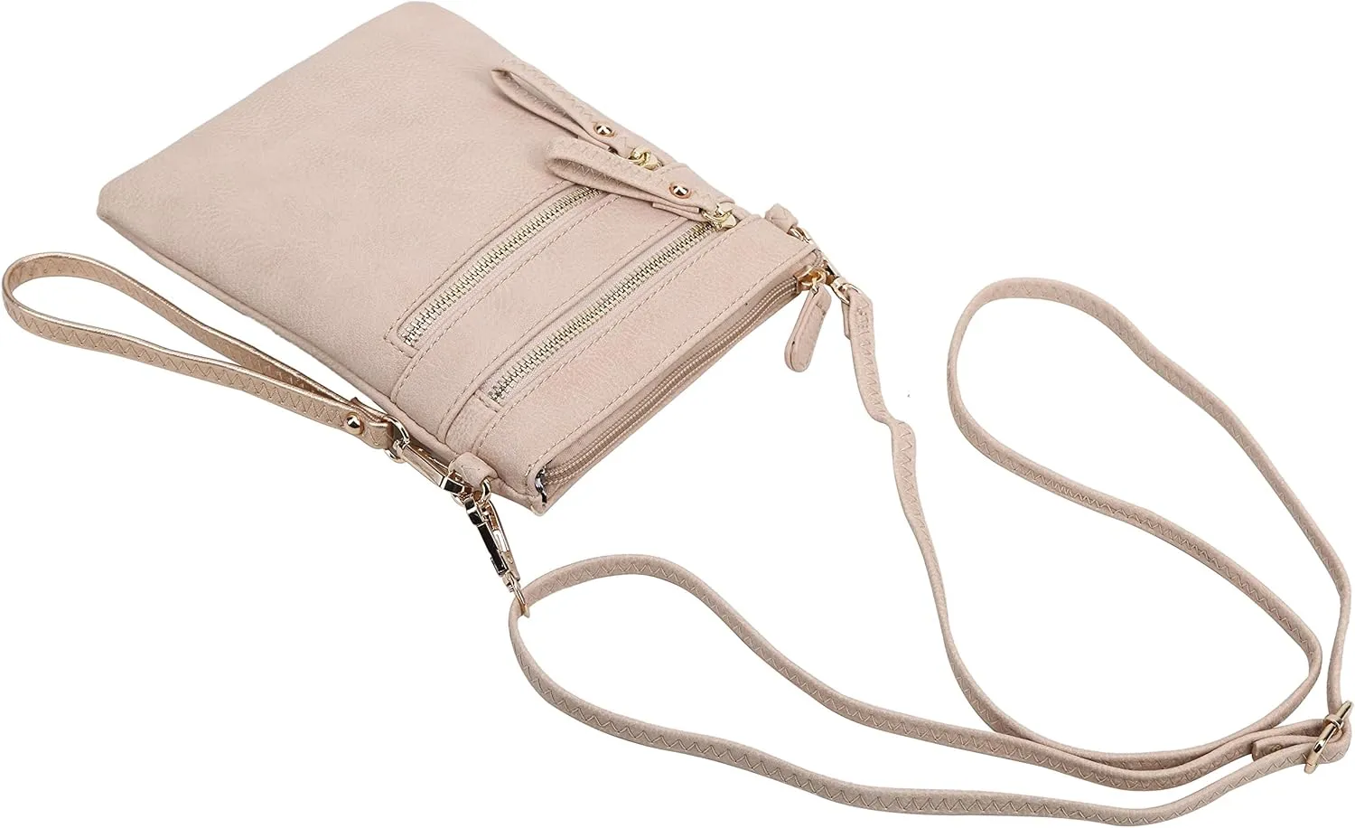 Solene Small Crossbody Bag for Women, Multi Zip Pockets with Detachable Wristlet, Lightweight Travel Purse, Cell Phone Pouch