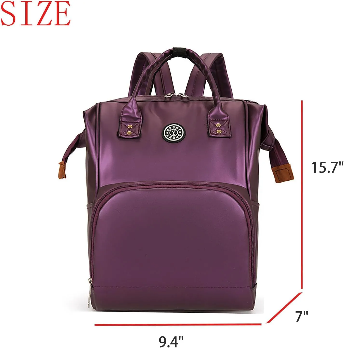 Solid Color Artificial Leather Diaper Bag Backpack with Insulated Pockets Mama Baby Anti-theft Travel Bag (Purple)