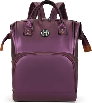 Solid Color Artificial Leather Diaper Bag Backpack with Insulated Pockets Mama Baby Anti-theft Travel Bag (Purple)