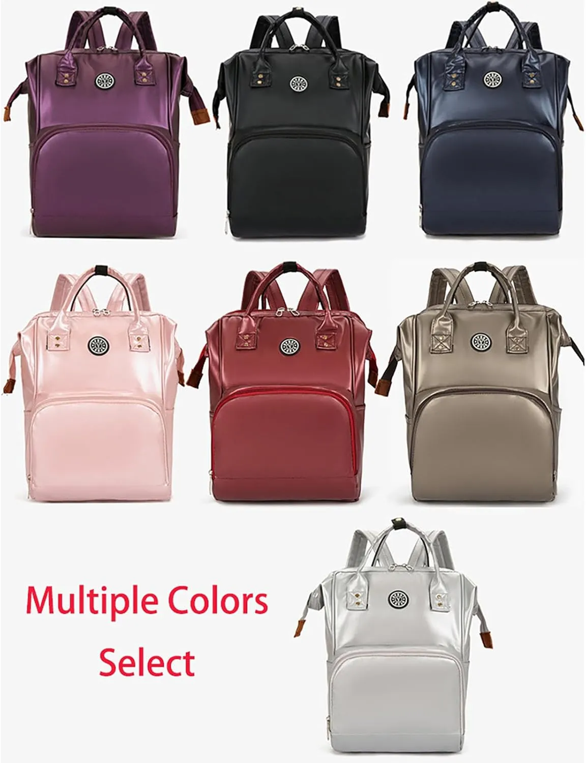 Solid Color Artificial Leather Diaper Bag Backpack with Insulated Pockets Mama Baby Anti-theft Travel Bag (Purple)