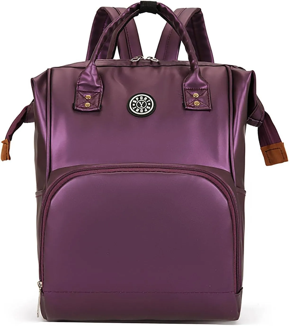 Solid Color Artificial Leather Diaper Bag Backpack with Insulated Pockets Mama Baby Anti-theft Travel Bag (Purple)