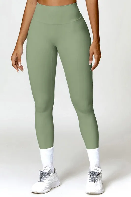 Solid high-waisted hip-lifting athletic leggings