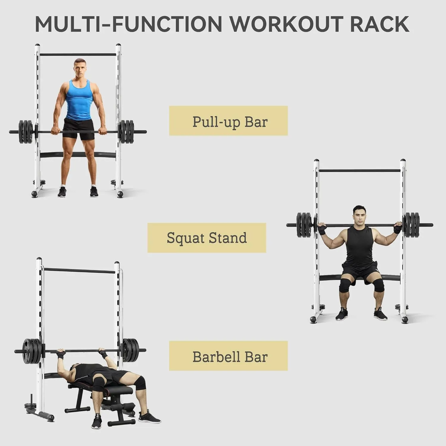 Soozier Squat Rack with Pull-Up Bar, Adjustable Power Rack with Barbell Bar, Multi-Functional Bench Press Rack for Home Gym Strength Training