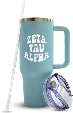 Sorority Shop Zeta Tau Alpha 40oz Tumbler with Handle - Best Friend Tumblers for Women - Cute Sorority Engraved Tumbler - Insulated Tumblers to Keep Your Drinks Cold or Hot for Hours
