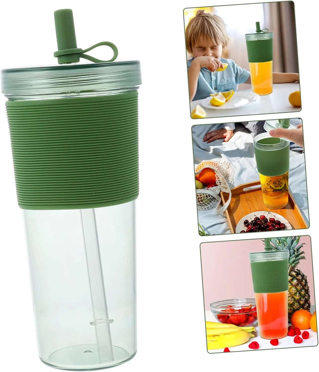 Sosoport Large Capacity Water Cup Straw 720ml Tea Cup Outdoor Straw Cup Lid Design Cup for Restaurant or Home