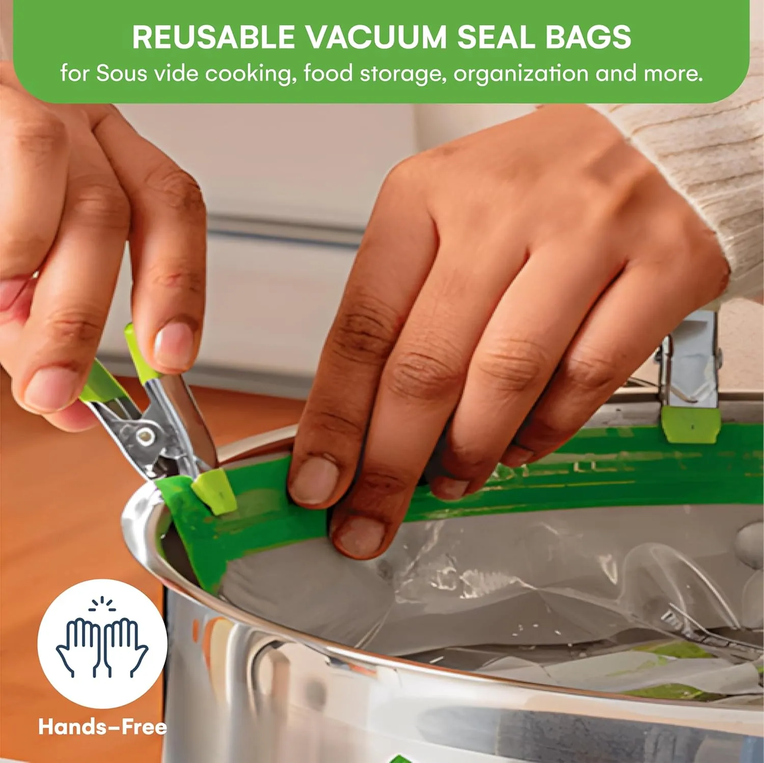 SOUSVIDE ART Reusable Vacuum Seal Bags with Vacuum Sealer, 37pcs - 30 Cooking and Storage Bags of 3 Sizes with Pump and Sous Vide Cooker Accessories - Food Safe Kit, Keeps Food Fresh