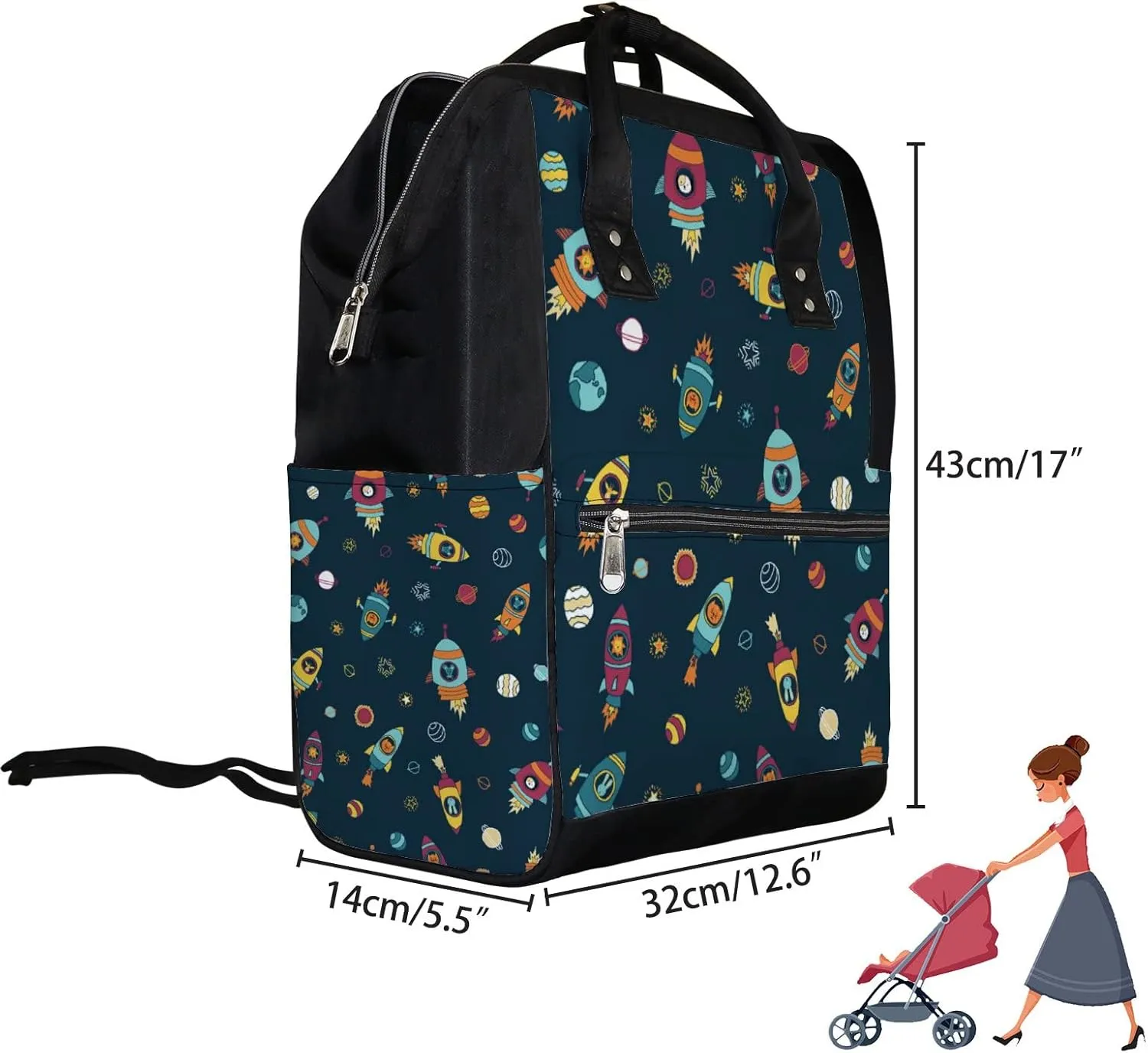 Space Astronaut Animals Diaper Bag Backpack Waterproof Backpack Baby Nappy Changing Bag for Travel Large Capacity Durable and Stylish for Woman