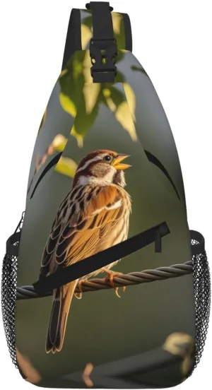 Sparrow's Song Print Sling Bag for Women Men Crossbody, Cute Large Casual Chest Pack for Travel, Work, Hiking