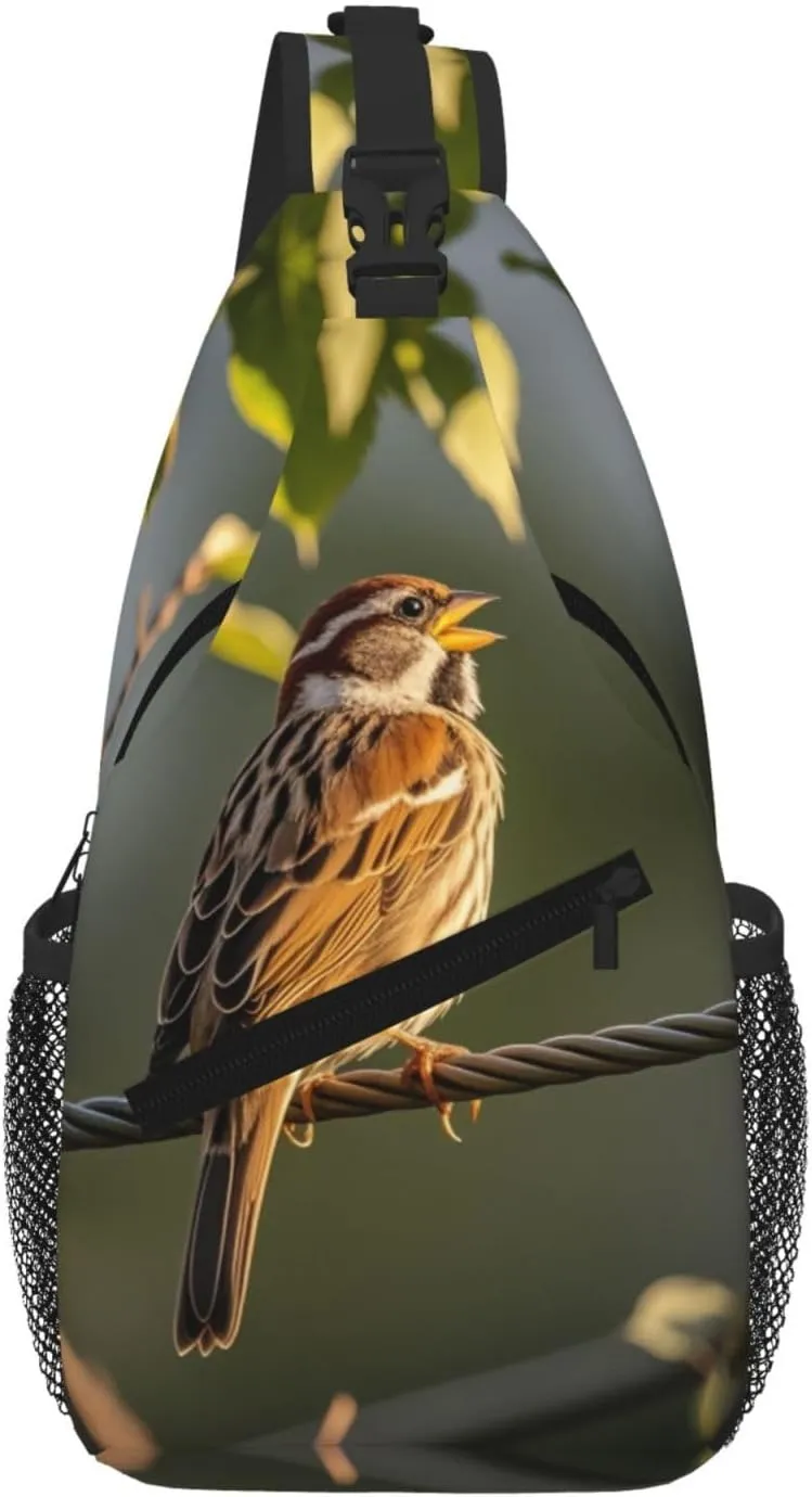 Sparrow's Song Print Sling Bag for Women Men Crossbody, Cute Large Casual Chest Pack for Travel, Work, Hiking