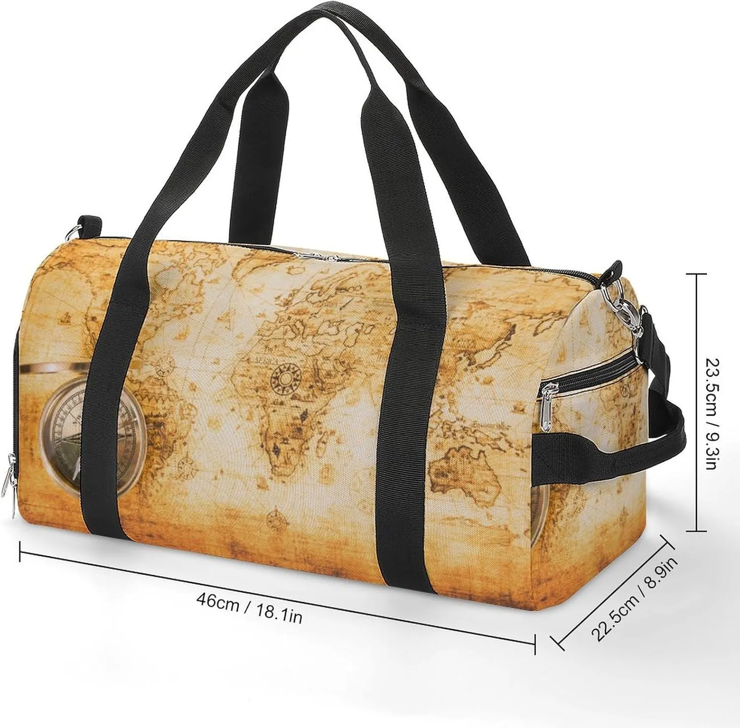 Sport Gym Duffel with Shoe Compartment Wet Pocket, Old-paper-map-with-ancient Shoulder Travel Bag for Women Men