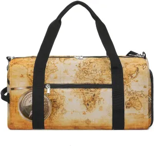 Sport Gym Duffel with Shoe Compartment Wet Pocket, Old-paper-map-with-ancient Shoulder Travel Bag for Women Men