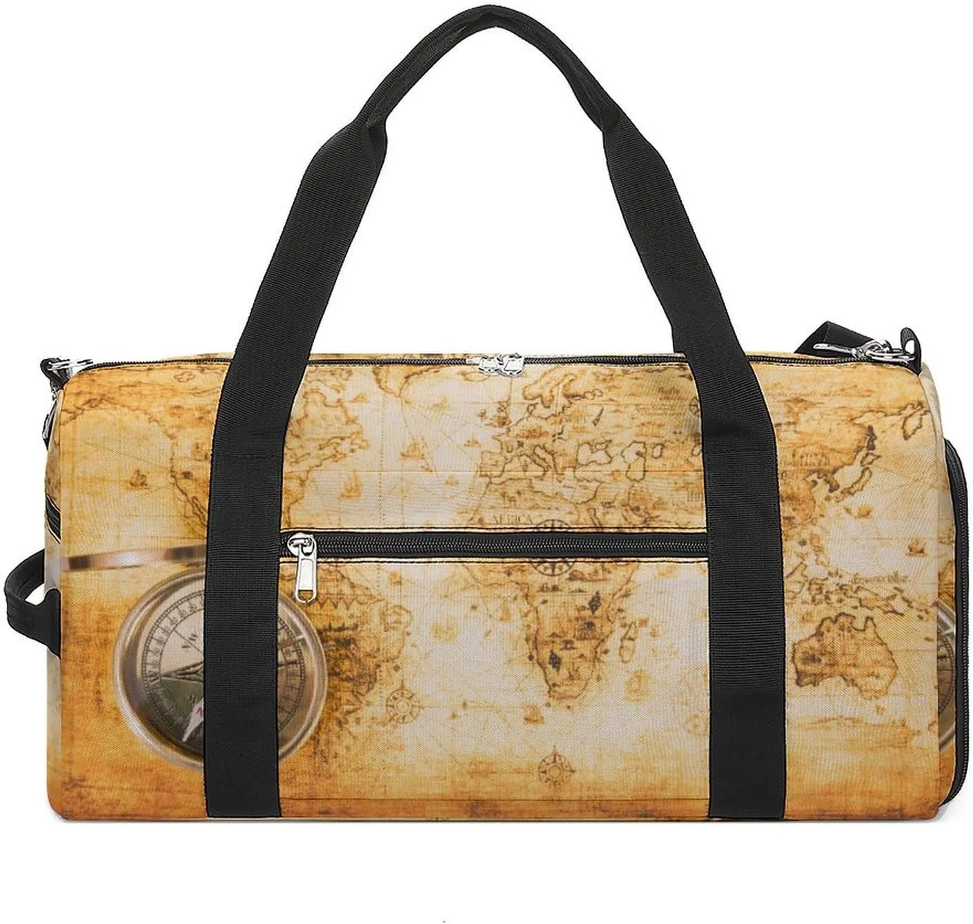 Sport Gym Duffel with Shoe Compartment Wet Pocket, Old-paper-map-with-ancient Shoulder Travel Bag for Women Men