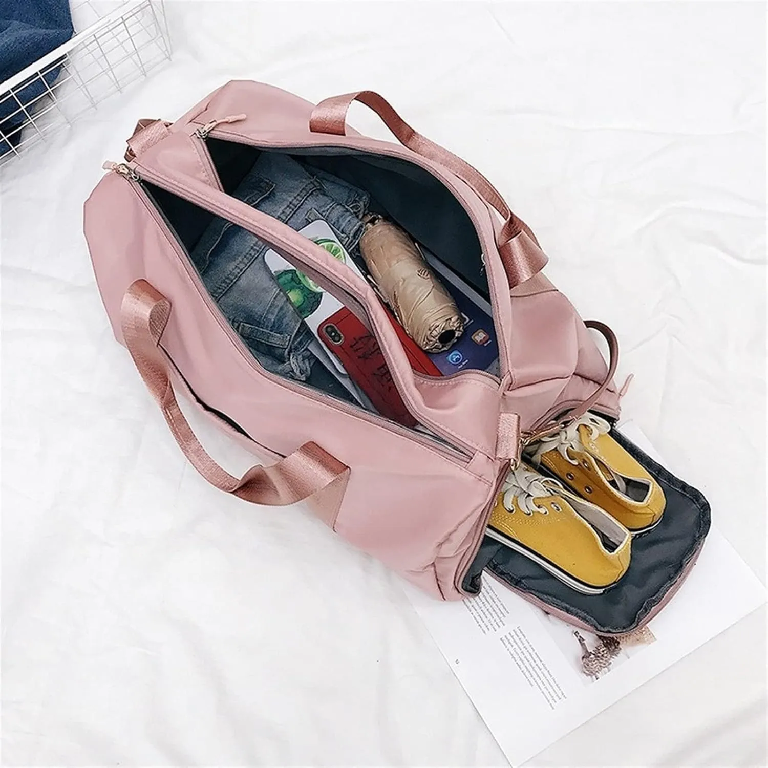 Sports Duffel Bags Sports Gym Bags Outdoor Waterproof Nylon Men Women Training Fitness Travel Handbag Yoga Mat Sport Bag with Shoes Compartment(Blue)