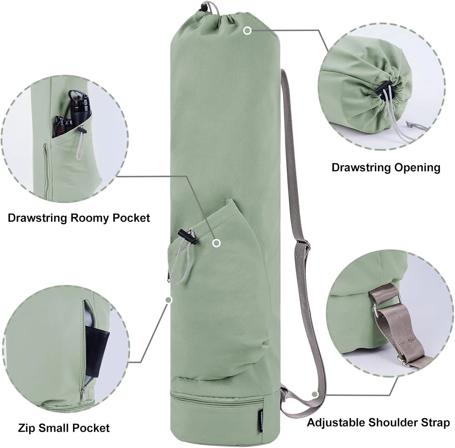 sportsnew Yoga Mat Bag with Water Bottle Pocket and Bottom Wet Pocket, Exercise Yoga Mat Carrier Multi-Functional Storage Bag, Patent pending