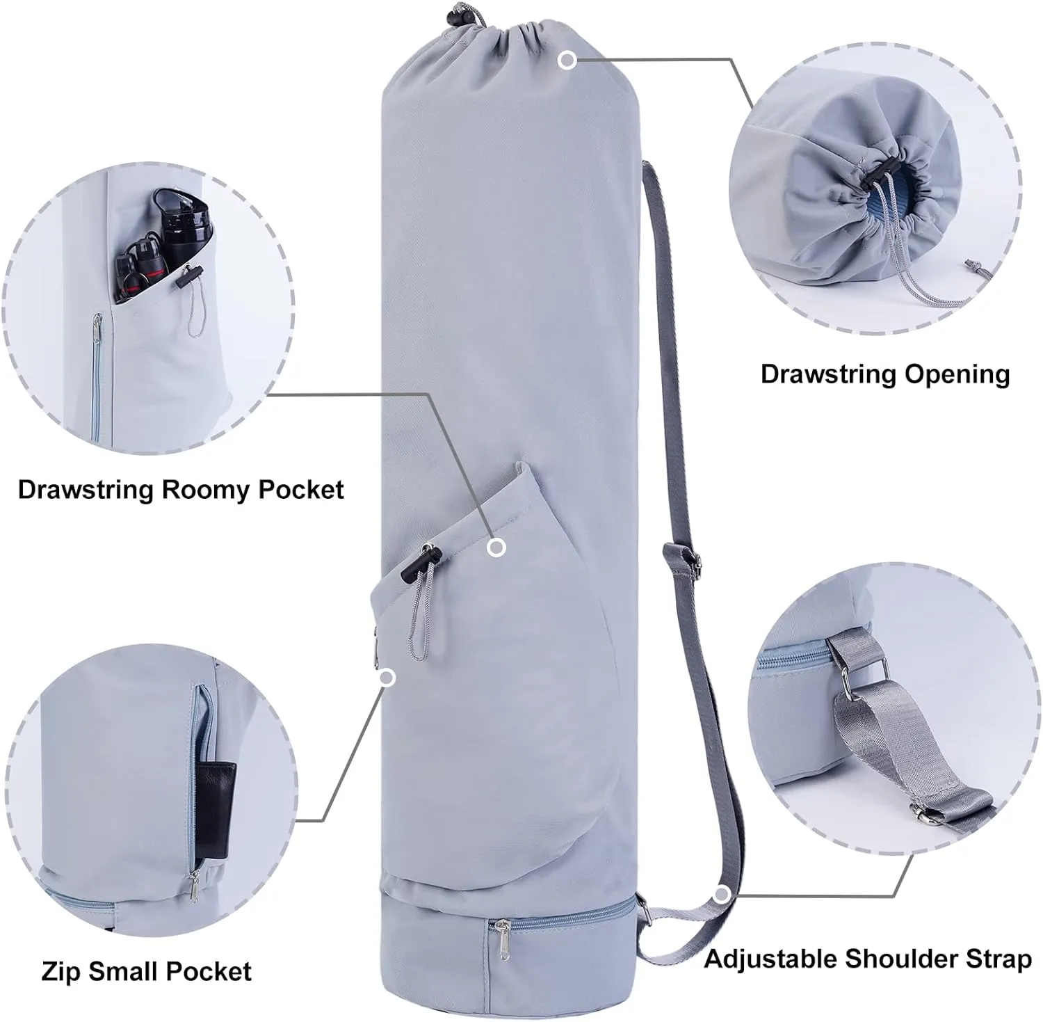 sportsnew Yoga Mat Bag with Water Bottle Pocket and Bottom Wet Pocket, Exercise Yoga Mat Carrier Multi-Functional Storage Bag, Patent pending