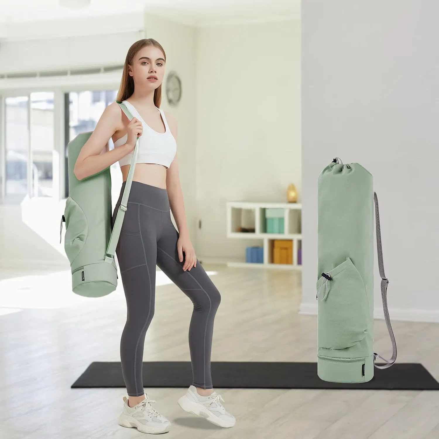 sportsnew Yoga Mat Bag with Water Bottle Pocket and Bottom Wet Pocket, Exercise Yoga Mat Carrier Multi-Functional Storage Bag, Patent pending