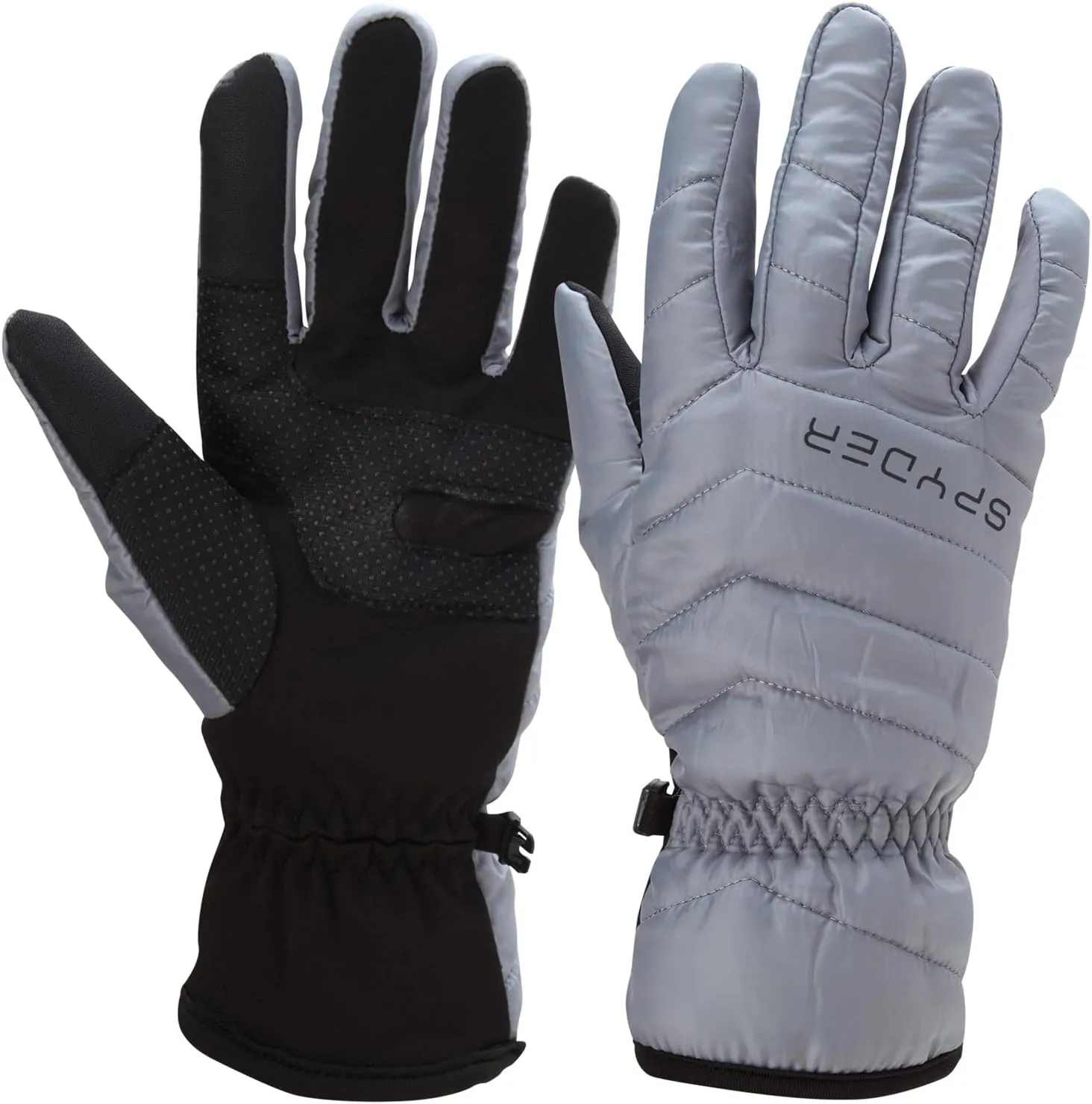 Spyder Women's Puffer Winter Gloves - Water Resistant Insulated Nylon Quilted Ski Gloves with Grippers and Snap Buckle (S-XL)
