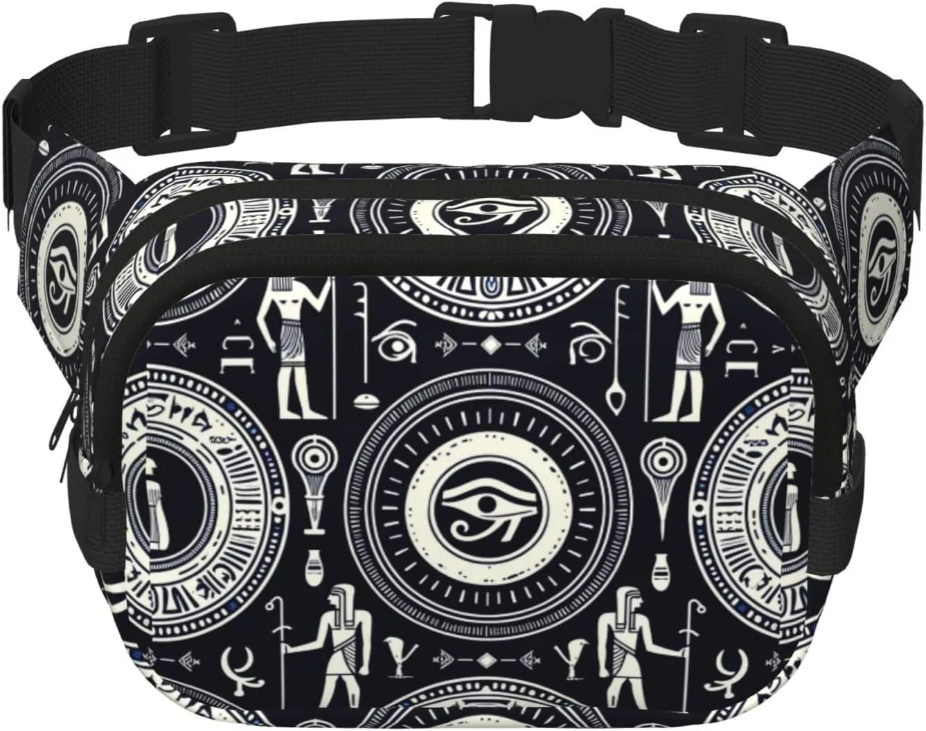 Square Ancient-Egyptian-Hieroglyphic Double-Layer Sport Fanny Pack Waist Pack Large Crossbody Waist Bag For Running Travel Walking