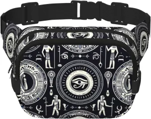 Square Ancient-Egyptian-Hieroglyphic Double-Layer Sport Fanny Pack Waist Pack Large Crossbody Waist Bag For Running Travel Walking