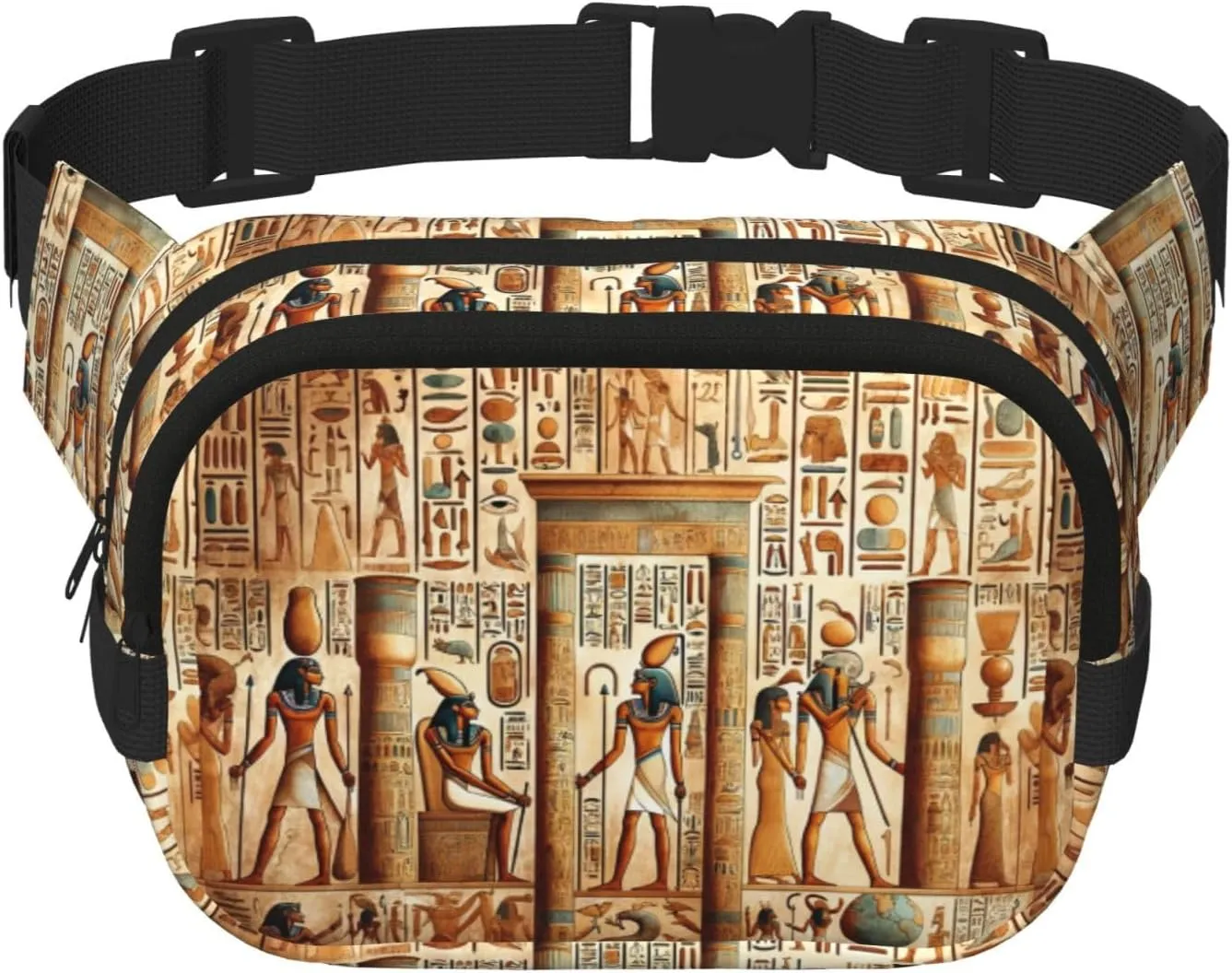 Square Double-Layer Ancient-Egyptian-Civilization Waist Bag Large Crossbody Fanny Pack For Travel Walking Running