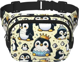 Square Double-Layer Fuuny-Emperor-Penguin Waist Bag Large Crossbody Fanny Pack For Travel Walking Running