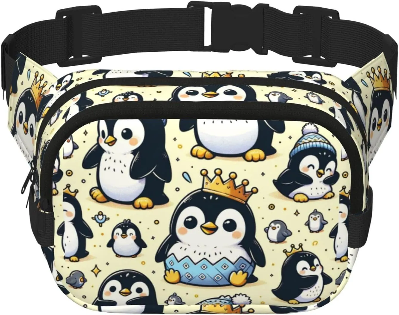 Square Double-Layer Fuuny-Emperor-Penguin Waist Bag Large Crossbody Fanny Pack For Travel Walking Running