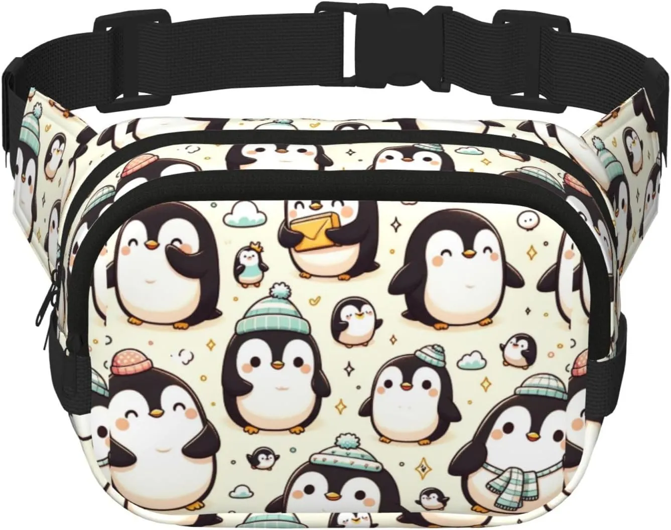 Square Double-Layer Kawaii-Emperor-Penguin Waist Bag Large Crossbody Fanny Pack For Travel Walking Running