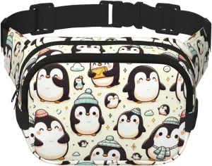 Square Double-Layer Kawaii-Emperor-Penguin Waist Bag Large Crossbody Fanny Pack For Travel Walking Running