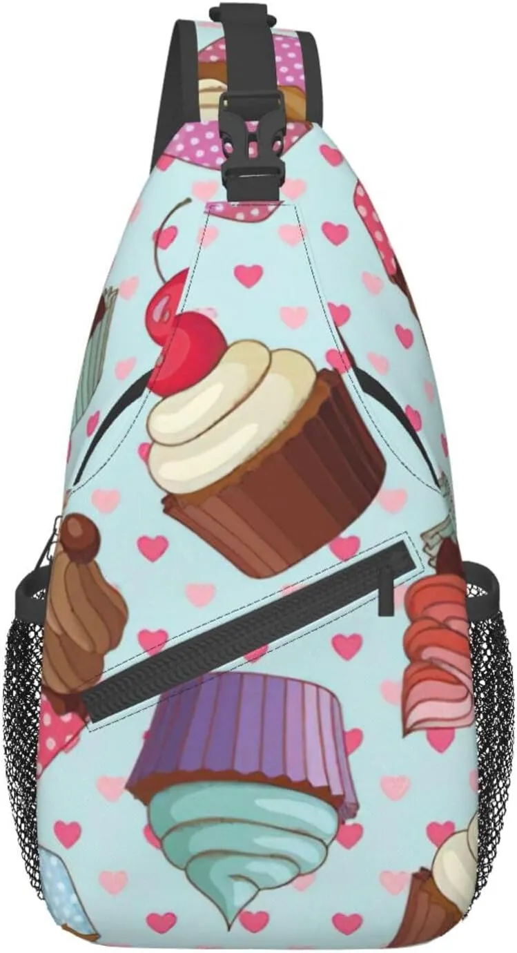 SSIMOO Cupcake Pattern Versatile Travel Hiking Backpack-Perfect For Outdoor Cycling,Chest Shoulder Bag