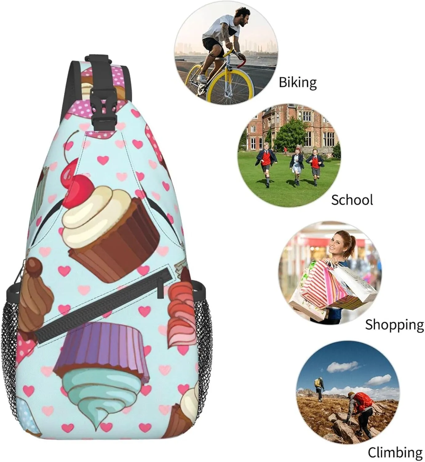 SSIMOO Cupcake Pattern Versatile Travel Hiking Backpack-Perfect For Outdoor Cycling,Chest Shoulder Bag