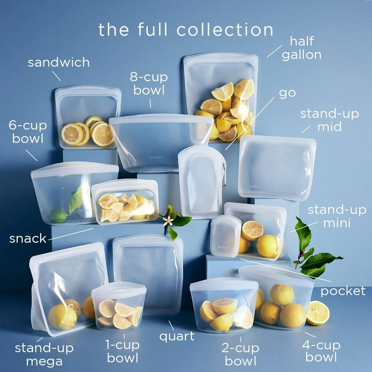Stasher Premium Silicone Reusable Food Storage Stand-Up Mid Bag, Aqua, Microwave, Sous Vide, Dishwasher, Oven and Freezer Safe, BPA Free, Leak-free, Eco-friendly, 56 Oz