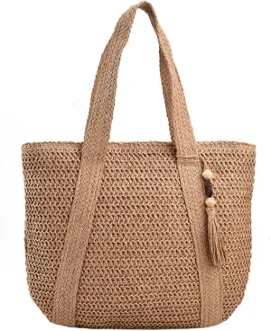 Straw Bag Beach Tote Bag For Women Woven Shoulder Handbags For Summer Vacation Large Beach Bag Beach Purse