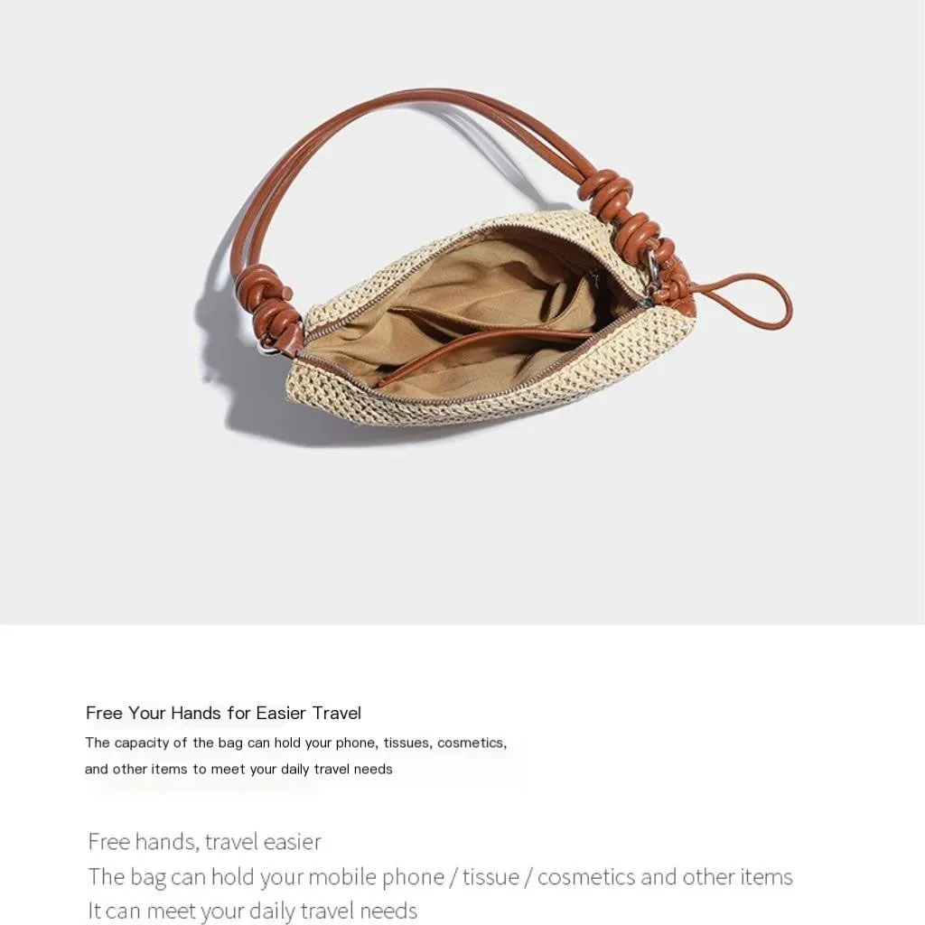 Straw Bag Stylish Straw - Leather Half - moon Handbag: Unlock the Code of Urban Fashion Straw Bags