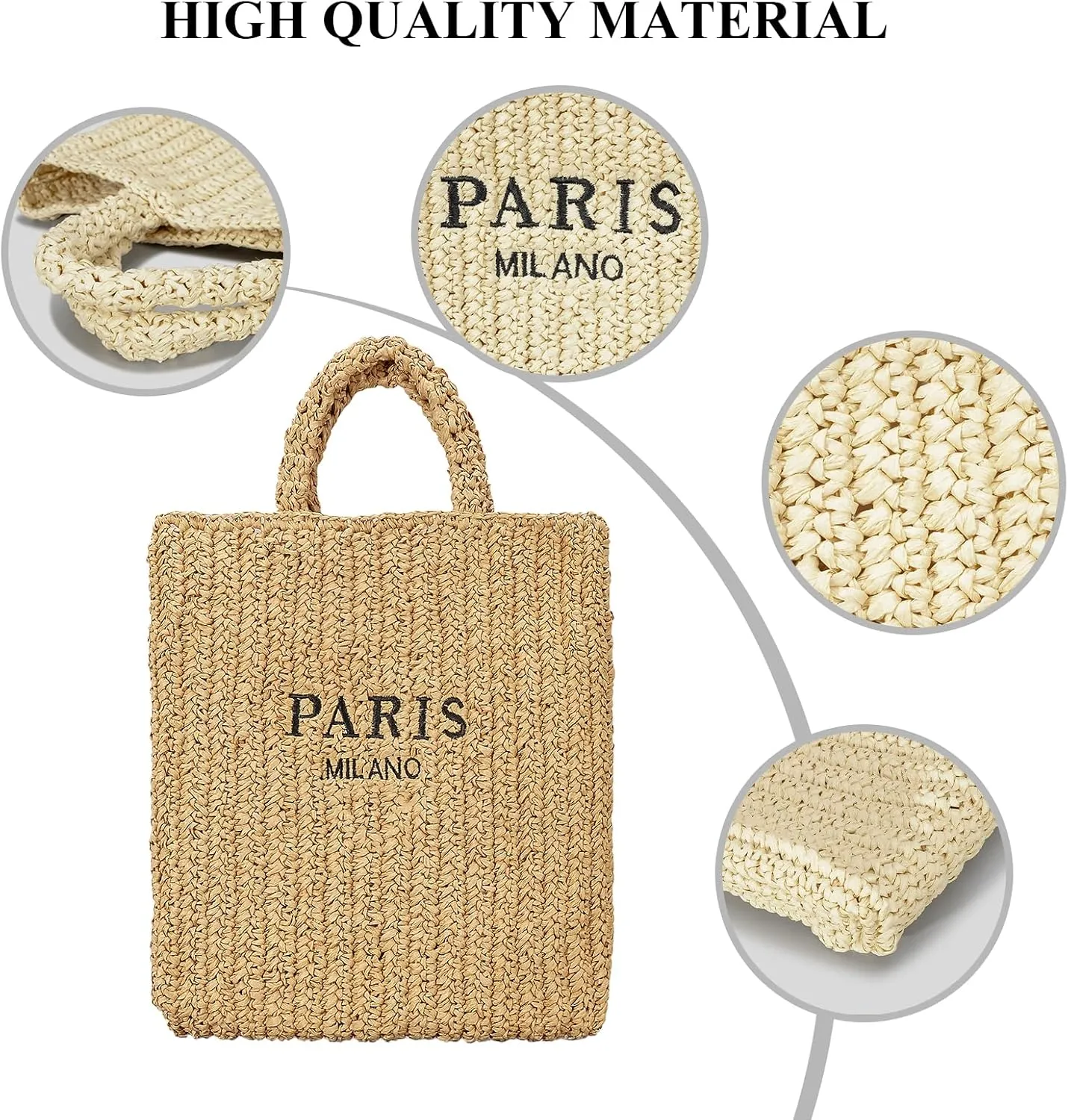 Straw Beach Bag for Women Summer Woven Tote Bag Packable Straw Purses and Handbags for Vacation Holiday
