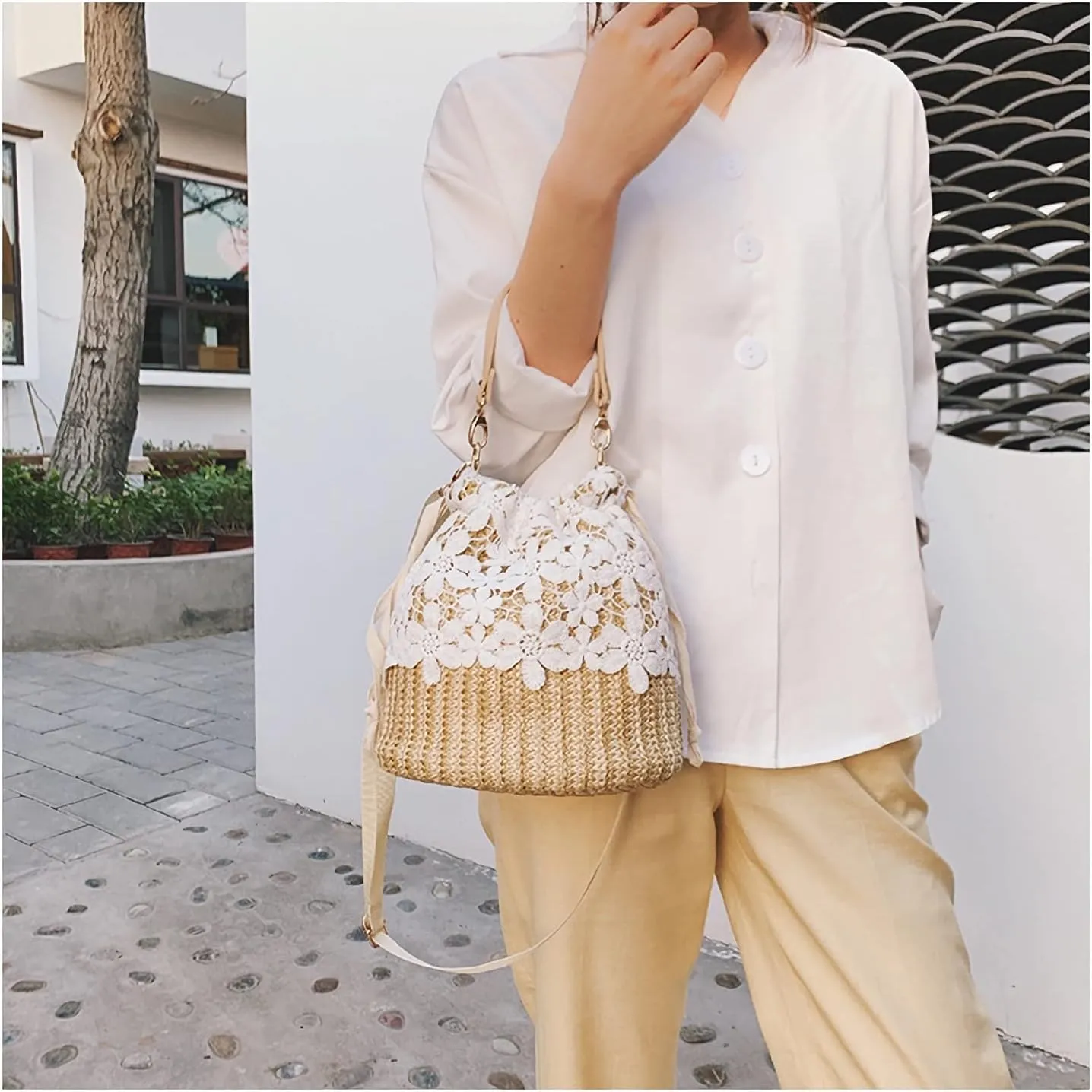 Straw Beach Bag for Women Summer Woven Tote Bag Shoulder Handbags,Crossbody Bag for Women, Beige