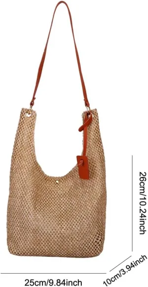 Straw Beach Bag Large Shoulder Bag Casual Hobo Bag Summer Shoulder Purse for Women Travel Vacation