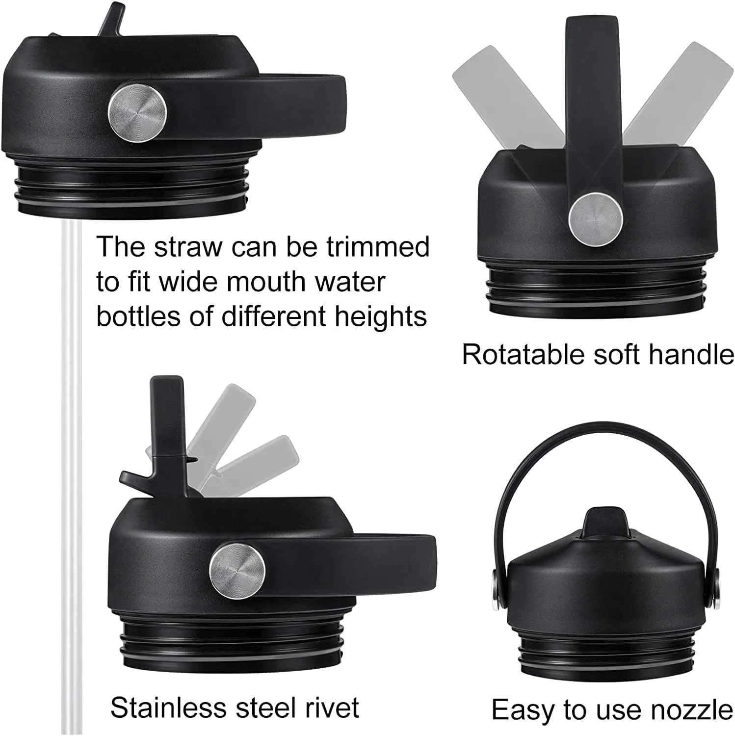 Straw lid for Yeti Rambler 18 26 36 64 oz, Lid with Straws and Flexible Handle, Replacement Cap for Yeti 18oz 26oz 36oz 64oz Rambler Water Bottle Straw Cap
