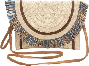 Straw Shoulder Bag for Women Handwoven Rattan Purse Summer Beach Bag Bohemian Tote Bag Crossbody Bag Envelope Clutch