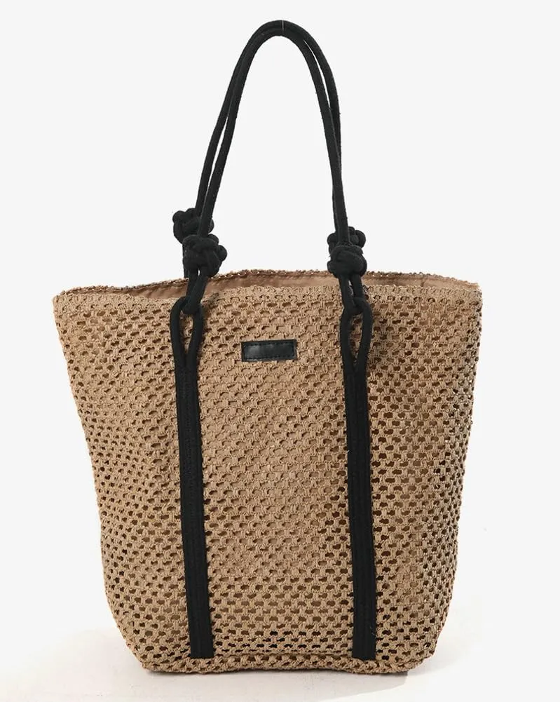 Straw Tote Handbag for Women Simple Satchel Handbag with Knot Strap Summer Vacation Hobo Bag Large Sling Shoulder Bag