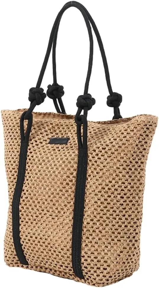 Straw Tote Handbag for Women Simple Satchel Handbag with Knot Strap Summer Vacation Hobo Bag Large Sling Shoulder Bag