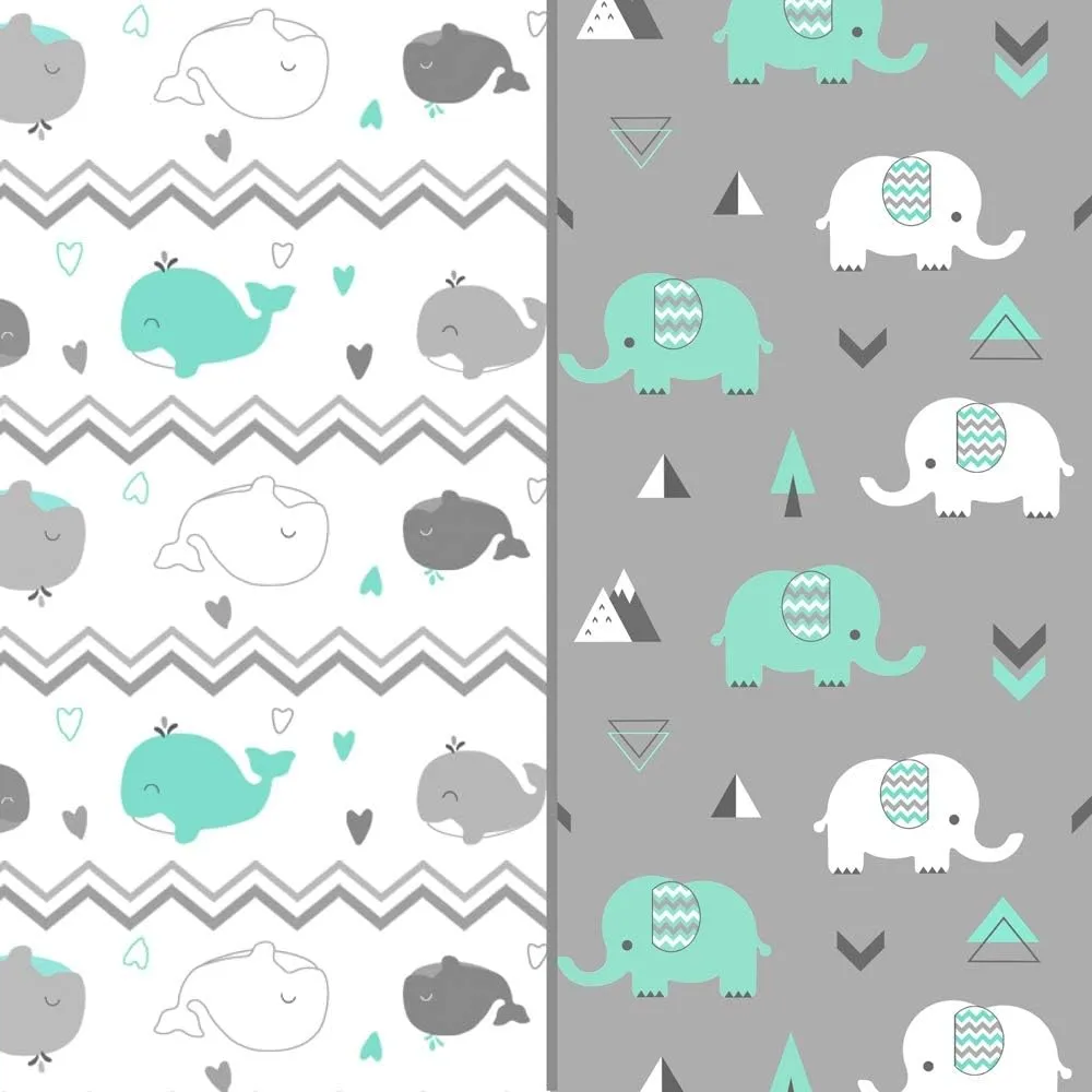 Stretchy Changing Pad Covers for Boys Girls,2 Pack Jersey Knit,Elephant & Whale