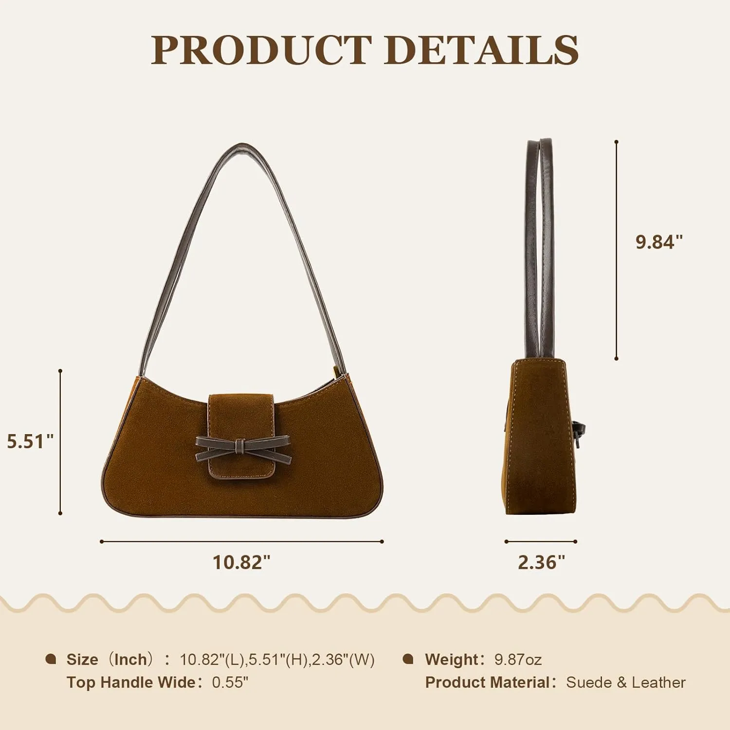 Suede Bag, Brown Hobo Shoulder Bag, Clutch Handbag, Vegan Leather Underarm Crossbody Tote