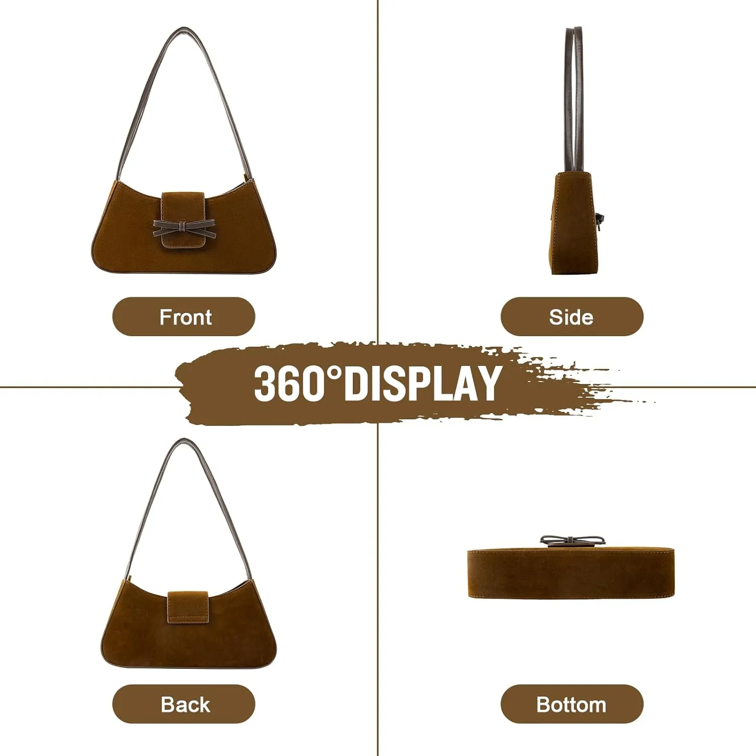 Suede Bag, Brown Hobo Shoulder Bag, Clutch Handbag, Vegan Leather Underarm Crossbody Tote