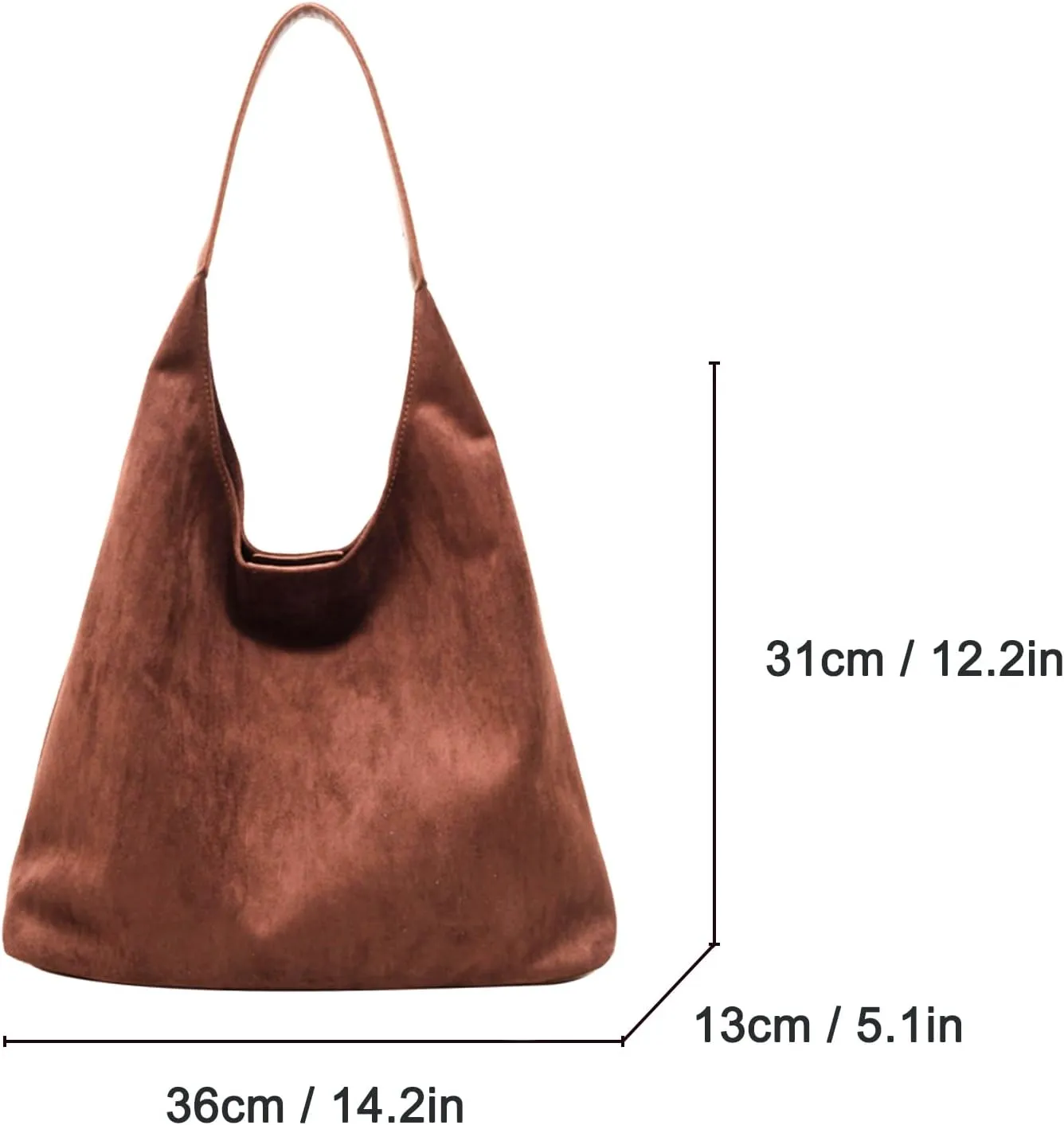 Suede Bags for Women - Brown Suede Tote and Shoulder Bag with Zipper Purse